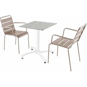 Oviala Business Set van betonnen laminaat terrastafel en 2 taupe fauteuils - grijs Metaal 110736