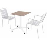 Oviala Business Set van licht eiken laminaat terrastafel en 2 witte fauteuils - wit Metaal 110746