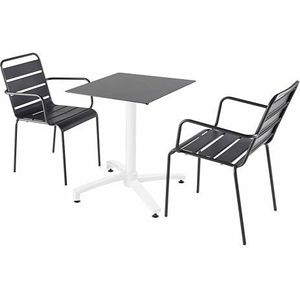 Oviala Business Set van terrastafel in leisteenlaminaat en 2 grijze fauteuils - grijs Metaal 110747