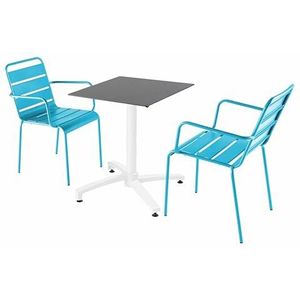Oviala Business Set van leisteen laminaat terrastafel en 2 blauwe fauteuils - blauw Metaal 110753