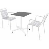 Oviala Business Set van terrastafel in leisteenlaminaat en 2 witte fauteuils - wit Metaal 110758