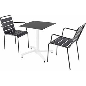 Oviala Business Set van zwarte laminaat terrastafel en 2 grijze fauteuils - grijs Metaal 110759