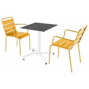 Oviala Business Set van zwarte laminaat terrastafel en 2 gele fauteuils - geel Metaal 110762