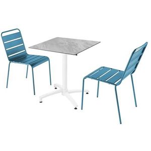 Oviala Business Set van marmer laminaat eettafel en 2 Pacific blauwe stoelen - blauw Metaal 110780