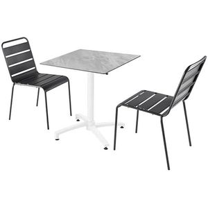 Oviala Business Gelamineerde marmeren terrastafelset met 2 grijze stoelen - grijs Metaal 110781