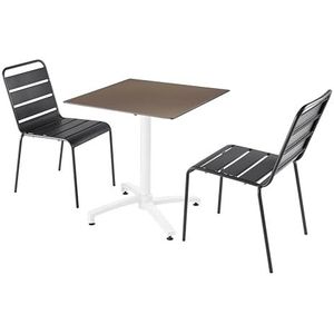Oviala Business Set van taupe laminaat terrastafel en 2 grijze stoelen - grijs Metaal 110793