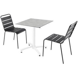 Oviala Business Set van grijze betonnen laminaat terrastafel en 2 grijze stoelen - grijs Metaal 110803