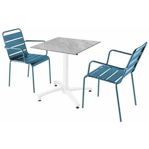 Oviala Business Set van marmer laminaat terrastafel en 2 Pacific blauwe fauteuils - blauw Metaal 110818
