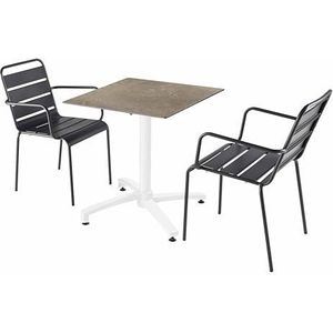 Oviala Beige marmer laminaat tuintafel set en 2 stoelen grijs