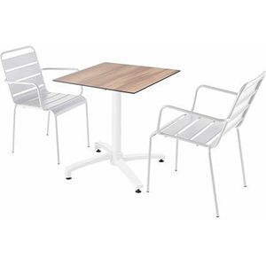 Oviala Set tuintafel laminaat donker eiken en 2 fauteuils wit