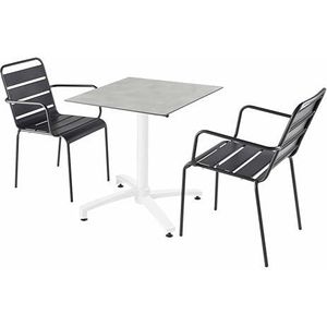 Oviala Business Set van betonnen laminaat terrastafel en 2 grijze fauteuils - grijs Metaal 110841