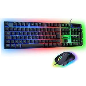 AKUMA Sentai C02 Gaming toetsenbord + bekabelde muis met achtergrondverlichting, Frans AZERTY, 3600 dpi, pakket voor PC PS4 PS5, zwart, plug & play