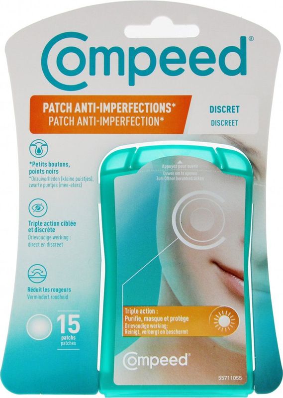 Compeed - Anti-oneffenheden* Discreet – hydrocolloïde pleisters - Ideaal voor discreet gebruik overdag - voor gerichte onvolkomenheden - 15 pleisters - 1.5x1.5 cm mee-eters en kleine puistjes