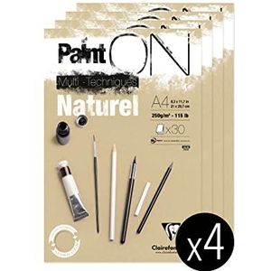 Clairefontaine 96540Cpack Collé Painton multifunctioneel papier, 30 vellen, multifunctioneel papier met lichte korreling, natuurlijk, A4, 21 x 29,7 cm, 250 g, verpakking met 4 blokken