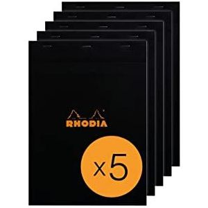 RHODIA 182009Cpack - Notitieblok nr. 18 zwart - A4 - kleine ruitjes - 80 afneembare vellen - Clairefontaine papier 80 g/m² - gecoate kartonnen omslag - pak van 5 blokken