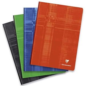 Clairefontaine 69141C 5 brochures, notitieboeken, rug canvas, A4, 21 x 29,7 cm, 192 pagina's, grote ruiten, wit papier, 90 g, envelop met gelamineerde kaart, willekeurige kleurkeuze