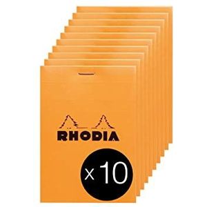 RHODIA 12200Cpack – notitieblok nr. 12 oranje – 8,5 x 12 cm – kleine ruitjes – 80 afneembare vellen – wit licht papier 80 g/m² – omslag van gecoate kaart – verpakking met 10 blokken