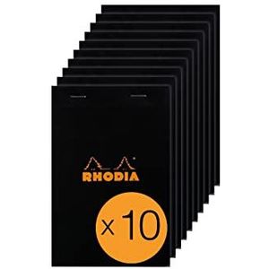 RHODIA 146009C Notitieblok, geniet, nr. 14, zwart, 11 x 17 cm, gelinieerd, 80 vellen, afneembaar, wit papier, 80 g, envelop in gecoate kaart, verpakking met 10 blokken