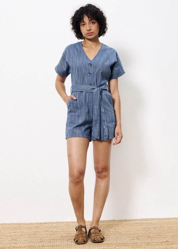 FRNCH - Adila - Playsuit - Blauw Gestreept