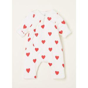 Lange babypyjama met hartjes in rib PETIT BATEAU wit, bedrukt