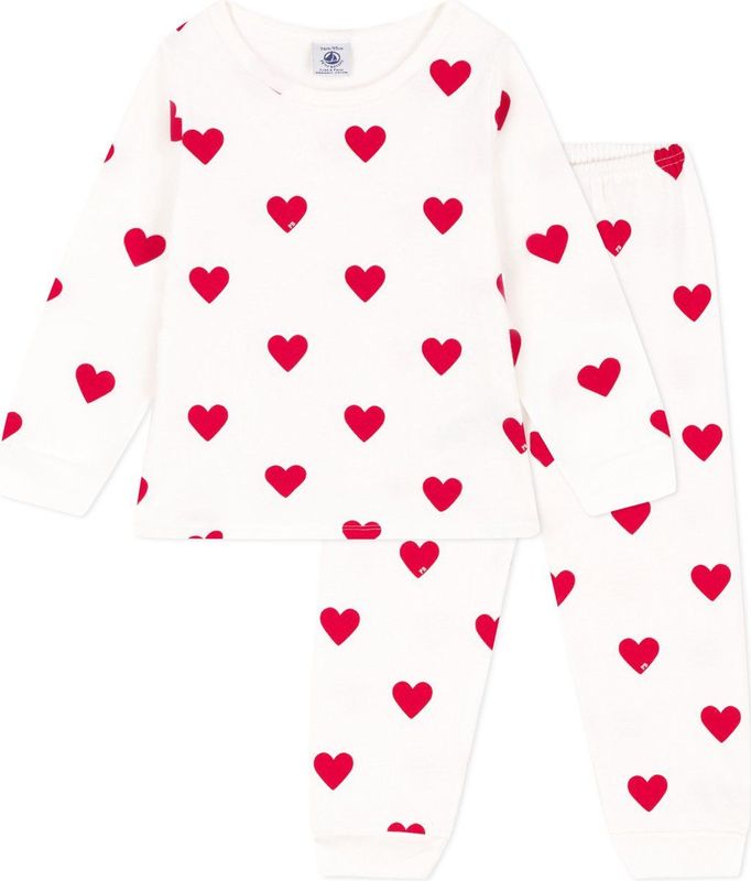 Petit Bateau - Kinderpyjama - Lichte Molton - Meisjes - Hartjesprint