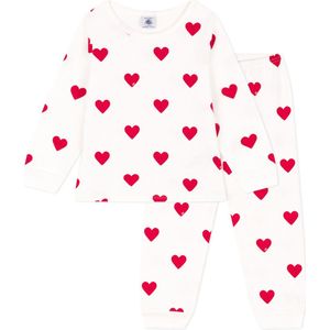 2-delige Pyjama in molton, hartenprint PETIT BATEAU. Molton materiaal. Maten 8 jaar - 126 cm. Violet kleur
