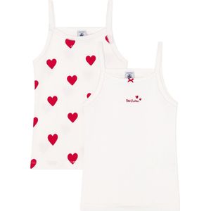 PETIT BATEAU - Onderhemdjes - Violet - Katoen - Set van 2 met Hartenprint