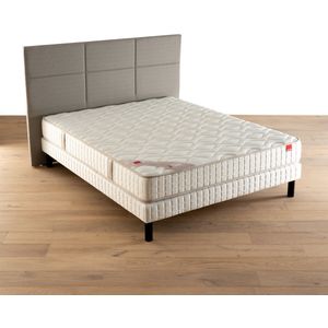 Ensemble matras met veren l'Originel + beddenbodem EPEDA. Massief hout materiaal. Maten 80 x 190 cm. Beige kleur