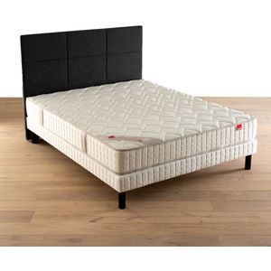 Ensemble matras met veren l'Illustre + beddenbodem EPEDA. Massief hout materiaal. Maten 90 x 190 cm. Beige kleur