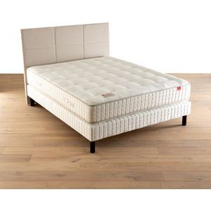 Ensemble matras met veren le Suprême + beddenbodem EPEDA. Multiplex materiaal. Maten 140 x 190 cm. Beige kleur