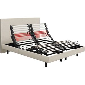 Ensemble relax bedbodem Horizon + hoofdbord EPEDA. Multiplex materiaal. Maten 2 x 90 x 200 cm. Beige kleur
