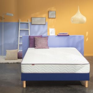 Opgerolde matras Happy Day + beddenbodem in kit MERINOS. Multiplex materiaal. Maten 90 x 190 cm. Blauw kleur