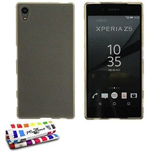 Ultraplatte zachte beschermhoes Sony Xperia Z5 [Le Glossy Hybrid] [grijs] van MUZZANO + stift en microvezeldoek MUZZZANO® GRATIS - De ultieme en duurzame beschermcase voor uw Sony XPERIA Z5