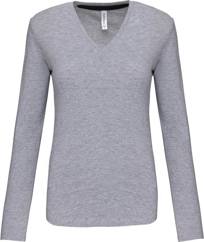 Kariban - K382 - T-shirt - Oxford Grey - V-hals - Lange Mouwen