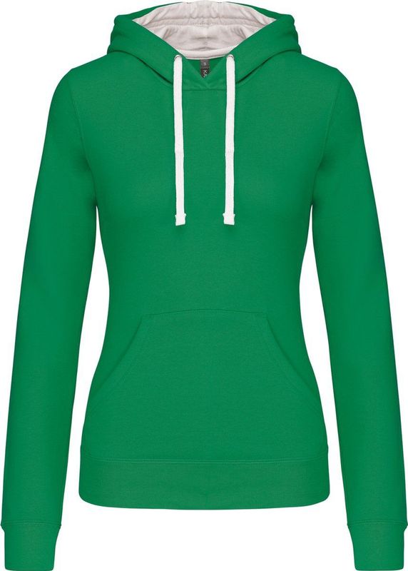 Kariban - K465 - Damessweater - Light Kelly Green / White - Met Capuchon