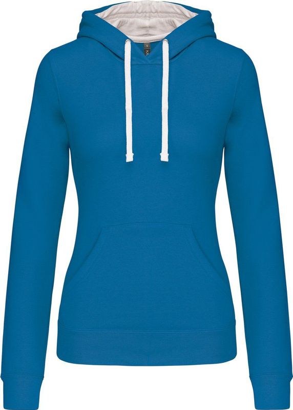 Kariban - K465 - Damessweater - Tropical Blue / White - Met Capuchon