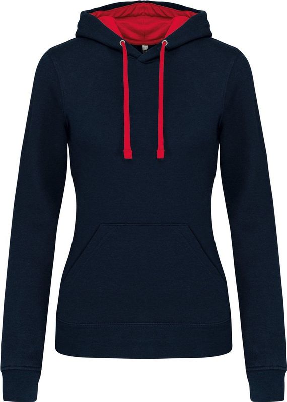 Kariban - K465 - Damessweater - Navy / Red - Met Capuchon