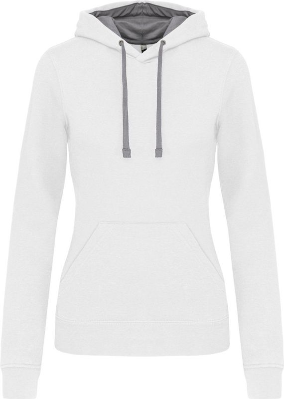 Kariban - K465 - Damessweater - White / Fine Grey - Met Capuchon