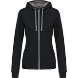 Kariban - K467 - Damessweater - Zwart / Fijn Grijs - Met Rits en Capuchon