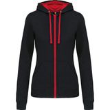 Kariban - K467 - Damessweater - Zwart/Rood - Met Rits en Capuchon