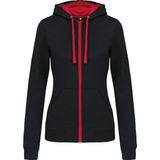 Kariban - K467 - Damessweater - Zwart/Rood - Met Rits en Capuchon