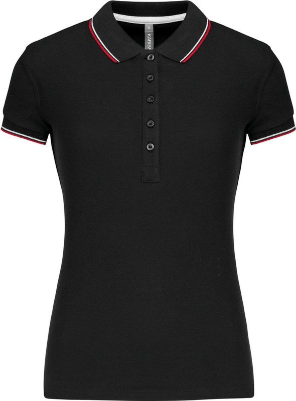 Kariban - K251 - Damespolo - Korte Mouwen - Zwart - Rood - Wit
