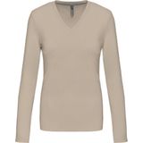 Kariban Dames t-shirt V-hals lange mouwen K382 - Light Sand - 3XL