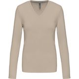 Kariban Dames t-shirt V-hals lange mouwen K382 - Light Sand - 3XL