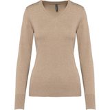 Pullover/Cardigan Dames S Kariban V-hals Lange mouw Beige heather 50% Katoen, 50% Acryl