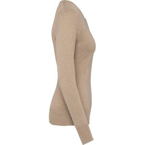 Pullover/Cardigan Dames S Kariban V-hals Lange mouw Beige heather 50% Katoen, 50% Acryl