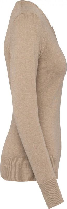 Pullover/Cardigan Dames S Kariban V-hals Lange mouw Beige heather 50% Katoen, 50% Acryl