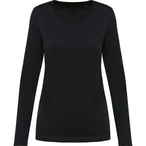 Kariban - Premium Supima® - Dames-T-shirt - V-hals - Lange Mouwen - Zwart