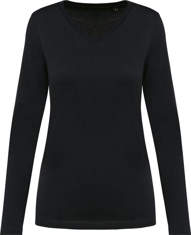 Kariban - Premium Supima® - Dames-T-shirt - V-hals - Lange Mouwen - Zwart