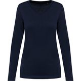 Kariban - Premium Supima® - Dames-T-shirt - Deep Navy - V-hals - Lange Mouwen